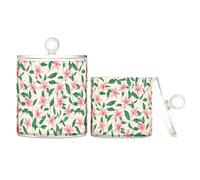 miaozhen Piccoli contenitori in plastica trasparente con fiori rosa e foglie verdi con stampa ditsy per riporre oggetti essenziali per il bagno, contenitore decorativo per filo interdentale, per