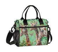 miaozhen Pittura a olio Giraffa Pace sulla Terra Morbido Verde Uomo Borsa Pranzo con Tracolla Impermeabile Lunch Box per gli Uomini per il College Bolsa de lonchera para nina