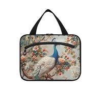 miaozhen Pittura ad olio d'arte Pavone Olive appeso borse da viaggio cosmetiche per le donne con gancio, designer chic per il viaggio deve bolsa para maquillaje L, arte pittura a olio Pavone Olive