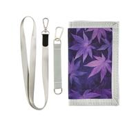 miaozhen Portafoglio a tre ante con foglie di acero viola scuro per carte di credito portafoglio casual minimalista con cordino carteras para hombres, foglie d'acero viola scuro, 1 size