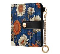 miaozhen Portafoglio da donna classico pieghevole portatile giapponese girasole blu navy teschio portafoglio in pelle PU per ragazze donne signore