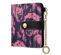 miaozhen Portafoglio da donna minimalista pieghevole portatile animale scimpanzé nero e rosa PU portafoglio in pelle per le donne