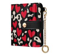 miaozhen Portafoglio da donna sottile pieghevole comodo alla moda rosso cuore leopardato Natale premium pelle PU portafoglio per ragazze donne signore