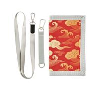 miaozhen Portafoglio sottile da uomo a tre ante nuvole di buon auspicio in stile cinese rosso e dorato per viaggio minimalista casual mens portafoglio sottile con cordino cartera para hombre