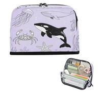 miaozhen Portapenne Grande Capacità Trucco Borse Slot Organizer Scrivania per Studenti Asilo Lavanda Subacquea Animale Balena Medusa Bolsita para lapices