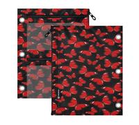 miaozhen Raccoglitore a 3 fori, confezione da 2 farfalle rosse, 27 x 22 cm | Astuccio con 3 tasche con cerniera e finestra trasparente per scuola, ufficio e casa