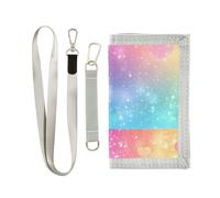 miaozhen Rainbow Heart Fake Glitter trifold portafoglio sottile regali freddi semplici portafogli leggeri per carte e contanti con cordino carteras para hombres, Glitter finto cuore arcobaleno, 1 size