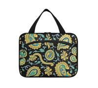 miaozhen Retro Fashion Flower Paisley Oro Turchese appeso make up bag organizzatore con gancio, designer portatile per gli elementi essenziali da viaggio per le donne cartera para maquillaje L, Moda