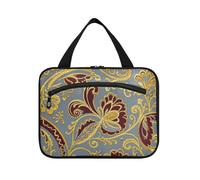 miaozhen Retro Fashion Flower Paisley Red Gold appeso make up bag organizzatore con gancio, necessità di design per le donne must haves kit de para mujer L, Moda retrò fiore paisley oro rosso, moderno