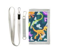 miaozhen Roaring Dino Skull Fluorescente Giallo Viola Camouflage trifold clip portafoglio per gli uomini regali cool nylon colorato clip portafoglio per gli uomini con cordino billetera minimalista