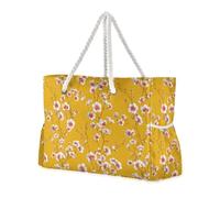 miaozhen Robusta borsa da spiaggia compatta con cerniera Giappone Cherry Blossom Flower Yellow grande tote bag per le donne per lavoro con tasche