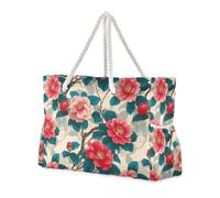 miaozhen Robusta borsa da spiaggia da donna con cerniera Ukiyo-e-style Camelia blu cielo rosso borse tote da lavoro per le donne Buono per i viaggi in piscina nuotare spiaggia vacanze necessità
