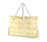 miaozhen Robusta borsa da spiaggia pieghevole da viaggio con cerniera Shark Pastel Yellow borse da lavoro da donna con portabicchieri con tasche