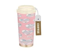 miaozhen Romantici bicchieri d'argento di viaggio del cuore per il caffè con le tazze di viaggio dei coperchi dell'acciaio inossidabile per la prova calda e fredda della perdita di 17oz