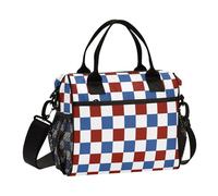 miaozhen Rosso e Blu Plaid 4 luglio Giorno dell'Indipendenza Borsa per il pranzo Tote con Tracolla Grande Capacità Lunch Box per Teen per Ufficio Bolsa de almuerzo para Hombre