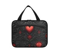 miaozhen Rosso e Nero San Valentino romantico amore appeso grande borsa da toilette da viaggio con gancio, design unisex per le signore bolsa para guardar maquillaje L, Rosso e nero San Valentino