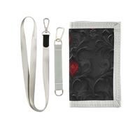miaozhen Rosso e Nero San Valentino Romantico amore trifold soldi clip portafoglio per le donne nylon casual viaggio portafoglio per gli uomini con cordino billetera tarjetero para hombre, Rosso e