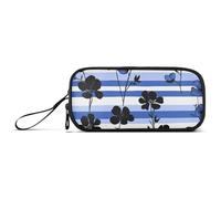 miaozhen Sacchetto di immagazzinaggio della penna di nylon fiori neri blu reale a righe grande capacità grande cerniera matita caso borsa di cancelleria per le donne del liceo estuche para