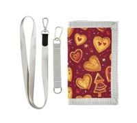 miaozhen San Valentino Natale amore rosso Cookies trifold portafogli per gli uomini per il viaggio unico robusto clip portafoglio per gli uomini con cordino carteras para hombre, San Valentino Natale