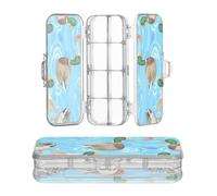 miaozhen Scatola di plastica per matite a due piani carino animale verde acqua anatra colorato trasparente duro penne caso per forniture di cancelleria con coperchio a scatto