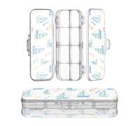 miaozhen Scatola di plastica trasparente a doppio strato blu mare barca a vela nota bianca penne caso duro per la scuola con coperchio a scatto