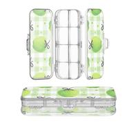 miaozhen Scatola di plastica trasparente a due piani acquerello verde mele plaid penne pennarello caso per bambini con coperchio a scatto