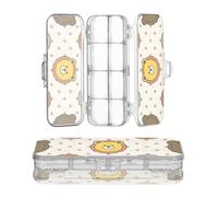 miaozhen Scatola trasparente a doppio strato alla moda a pois con orso e coniglietto custodia per penne per la scuola con coperchio a scatto