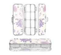 miaozhen Scatola trasparente per matite a doppio ponte silhouette di dinosauri lavanda pastelli contenitori per forniture artistiche con coperchio a scatto