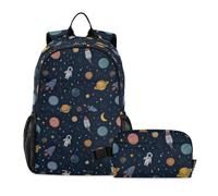 miaozhen Set di zaino e borsa per il pranzo per ragazze e adolescenti, motivo pianeta con cartone animato, blu navy, 18 l/ragazzi con portapranzo, 10-12, mochilas con loncheras para ni?as
