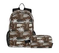 miaozhen Set zaino e borsa per il pranzo per ragazze adolescenti gatto graffiti albero tropicale caffè marrone striscia 18L/zaino e portapranzo, età 8-10 anni, set de mochila y lonchera para ni?as