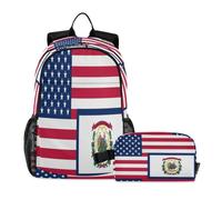 miaozhen Set zaino e borsa per il pranzo per ragazze adolescenti gatto graffiti bandiera Stati Uniti West Virginia 18L/zaino e portapranzo, 10-12, mochila para ni?as