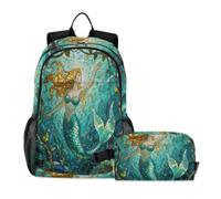 miaozhen Set zaino e borsa per il pranzo per ragazze adolescenti gatto graffiti bella sirena arte 3d 18L/zaino e contenitore per il pranzo per ragazzi, età 8-10 anni, mochilas y loncheras para ni?os