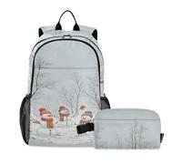 miaozhen Set zaino e borsa per il pranzo per ragazze adolescenti inverno pupazzo di neve borse per libri per ragazzi con borsa per il pranzo età 8-10 anni