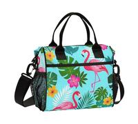 miaozhen Summer Flamingos Palm Leaf Blue Lunch Bag con Porta Bottiglia d'acqua con Tracolla Riutilizzabile Lunch Box per Ragazze Teen per Picnic Bolsa termica para comida
