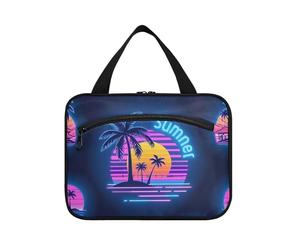 miaozhen Summer Neon Coconut Tree Tramonto appeso da viaggio appeso articoli da toeletta con gancio, necessità di design per viaggiatore estuche para maquillaje L, Estate neon Cocco albero tramonto