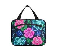 miaozhen Summer Neon Hibiscus Frangipani Flower appeso borsa da toilette per le donne con gancio, designer chic per accessori da viaggio bolsa para guardar maquillaje L, Fiore di frangipani di ibisco