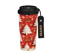 miaozhen Tazza con coperchio Merry Christmas White Christmas Trees Coffee Togo tazza in acciaio inox per caldo e freddo 500 ml a prova di perdite
