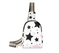 miaozhen Trendy Dreamy Black and Peach Stars borsa a tracolla carino viaggio fanny pack per il giorno pack, Stelle da sogno nere e pesca, Borse a tracolla