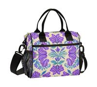 miaozhen Trendy Vintage Fiore Lavanda Blue1 Borse Pranzo per Lavoro con Tracolla con Tasca Laterale Grande Tote per Scuola Materna Bolsa termica para comida Fria