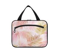 miaozhen Tropical Palm Tree Pesca e Foglie d'oro appeso mens toilette borsa da viaggio con gancio, accessori di design per le donne viaggio bolso viajero para mujer L, Palma tropicale pesca e foglie