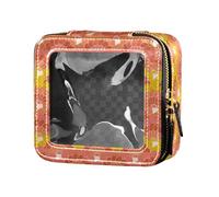 miaozhen Trousse da viaggio etnica bohémien floreale giallo rosso trasparente per cosmetici da donna, etnico Boemia floreale giallo rosso, moderno