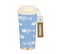miaozhen Tumblers da viaggio blu a lisca di pesce del fumetto per gli uomini con coperchio isolato tazza di caffè in acciaio inossidabile per caldo e freddo 17 once a prova di fuoriuscita