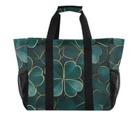miaozhen Utility Tote Bags Green Gold Clover St Patrick's Day pieghevole con scomparti con manici
