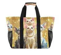 miaozhen Utility Tote Cartoon Cute Devon Rex Cats Stile Realistico Pieghevole Con Tasche Con Manici