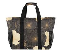 miaozhen Utility Tote Disegno Floreale Oro Nero Pieghevole Con Tasche Con Manici