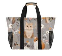 miaozhen Utility Totes Cartoon Cute Somali Gatti e Fiore Grigio Pieghevole Tela Impermeabile