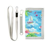 miaozhen Vacanze estive mare trifold portafogli sottili regali per giovani fresco robusto portafoglio billfold con cordino billetera para hombre, vacanze estive mare, 1 size
