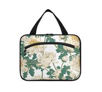 miaozhen Vintage crisantemo fiore bianco appeso cosmetico impermeabile borsa con gancio, designer carino per gli elementi essenziali per le donne maleta para maquillaje L, fiore crisantemo vintage