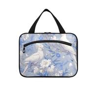 miaozhen White Cockatoos Blue Bird appeso borsa da viaggio kit da toilette con gancio, design espandibile per mamma envase para perfume de L, cacatua bianchi uccello blu, moderno