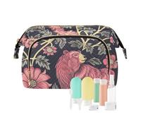 miaozhen William Morris Style Bear Pesca Blu Scuro Capacità Viaggio Cosmetic Bag Zipper Donne Portamonete per Cosmetici di Stoccaggio para maquillaje, William Morris Style Orso pesca blu scuro